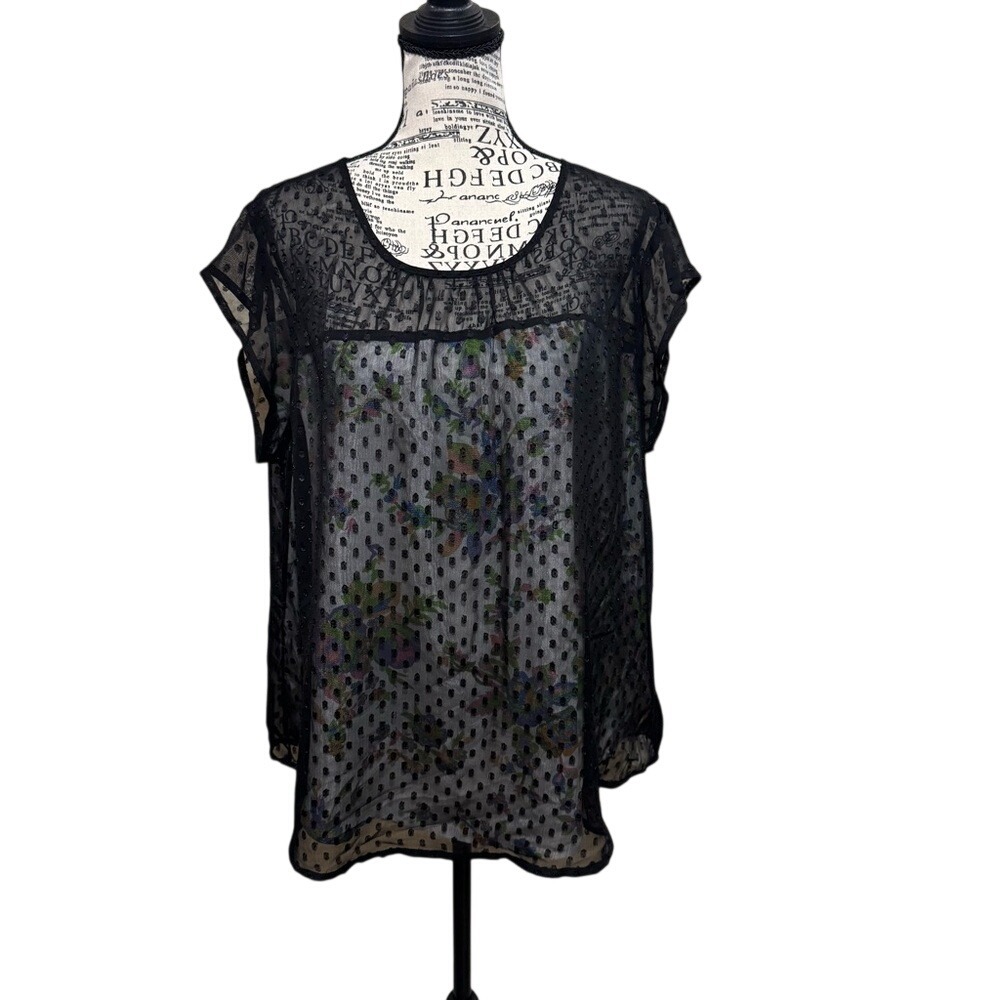 Daniel Rainn Black Sheer Polka Dot Blouse